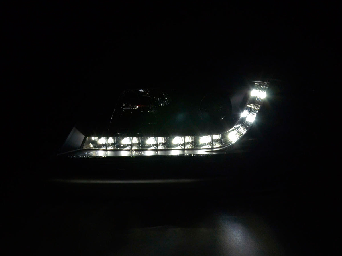 Scheinwerfer Set Daylight LED Tagfahrlicht Audi A6 4B 97-00 schwarz Scheinwerfer Set Daylight LED Tagfahrlicht Audi A6 4B 97-00 schwarz